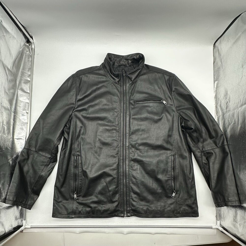 Marc New York Andrew Marc Big & Tall Size 4XLT Black Leather Zip-Up Moto Jacket